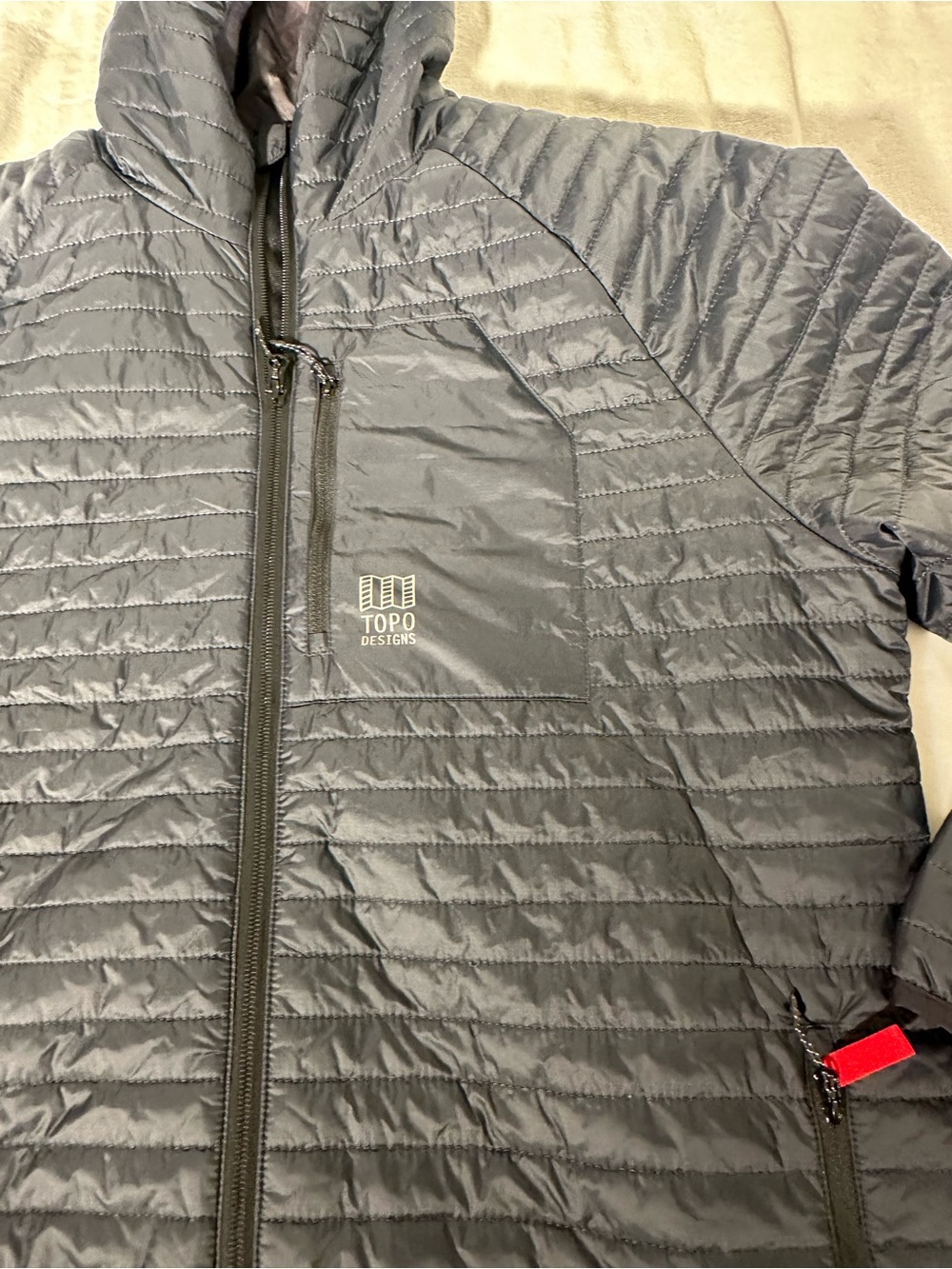 Topo Designs Men's Charcoal Quilted Hooded Puffer Jacket Size Large